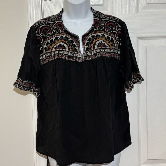 Johnny Was Workshop Silk Blended embroidered Black Short Sleeve Oversize size XS - Picture 1 of 10